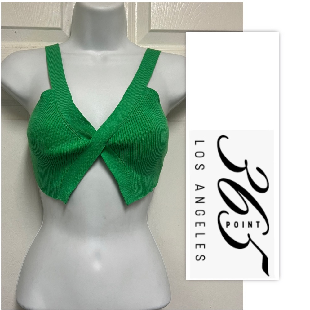 36 Point 5 Los Angeles Green Ribbed Knit Cropped Top